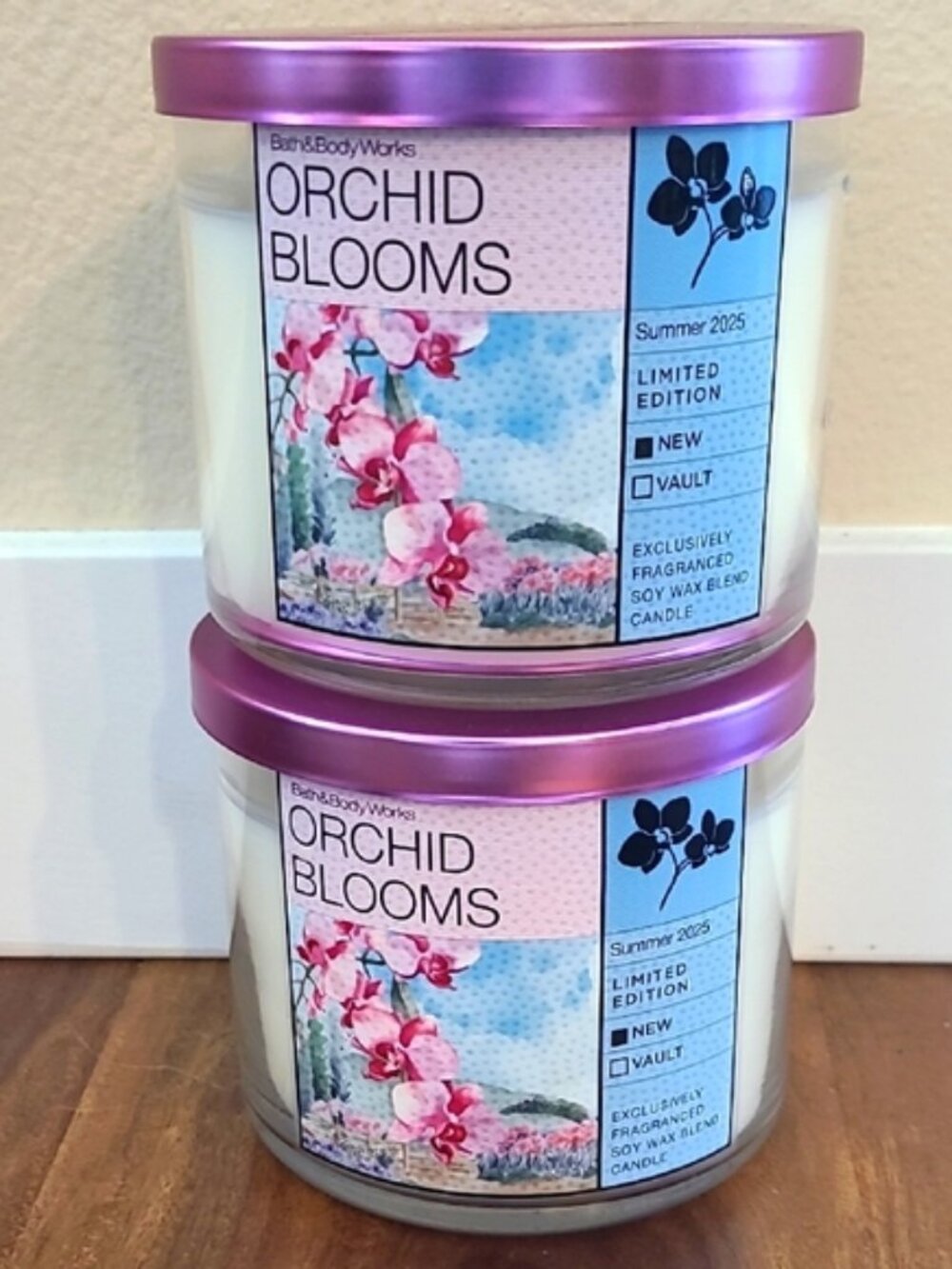 2pc ORCHID BLOOMS 3 Wick Candle Bath And Body Works